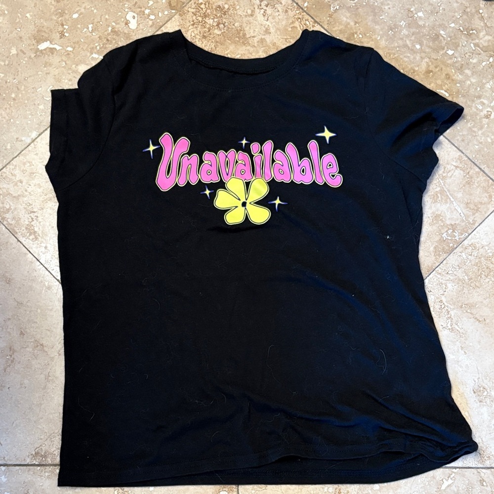 Black womens Y2K graphic tee “Unavailable”